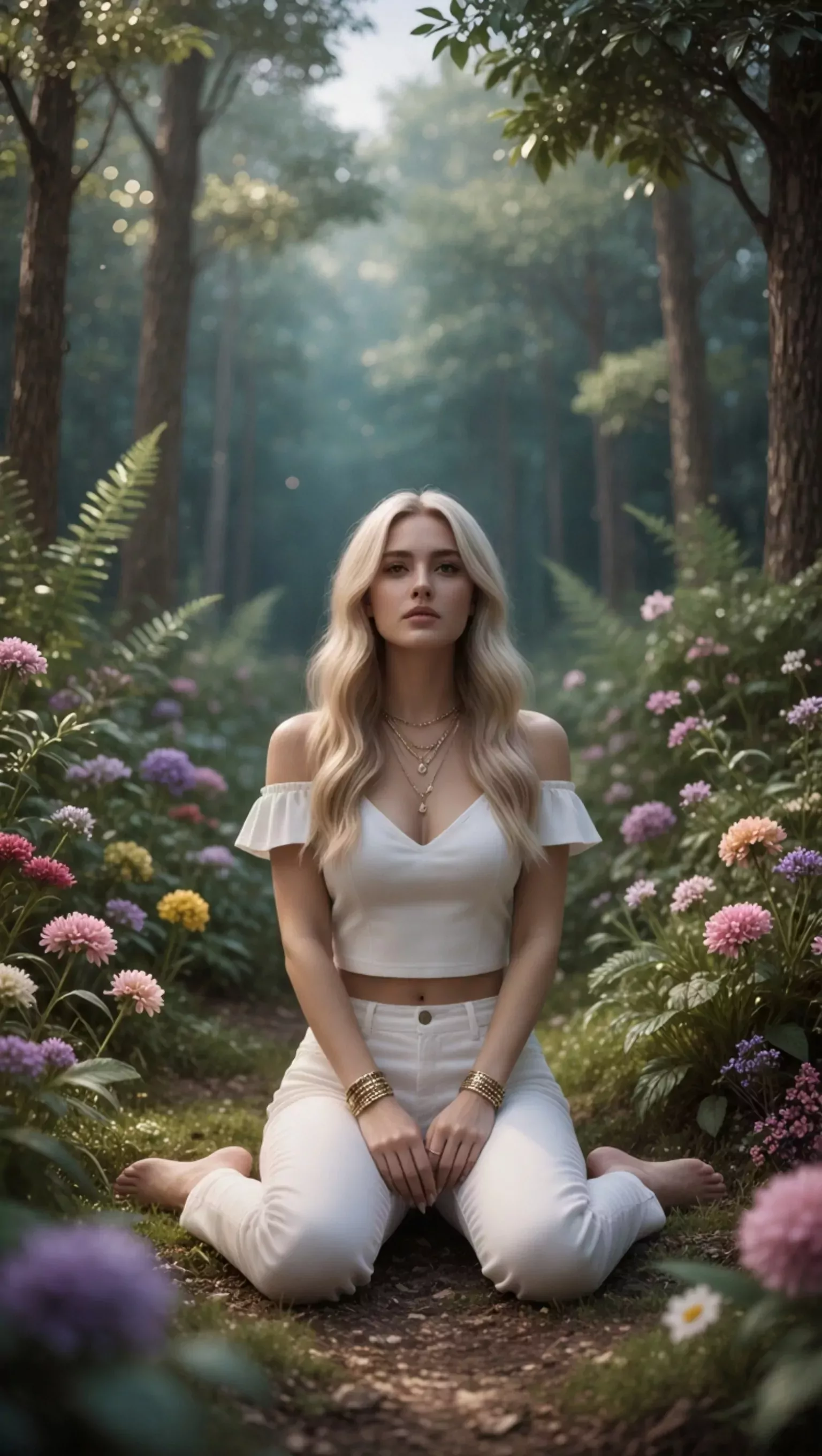 AI Generated Blonde Girl in a Forest Scene