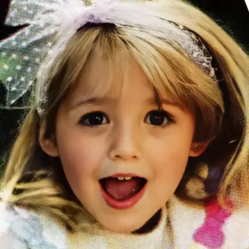 After photo restoration: AI-enhanced face photo with sharp facial features, clear details, and improved image quality